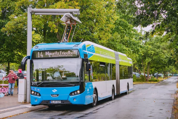 Julio 2022 Munster Alemania Autobús Eléctrico Carga Después Ruta Completa — Foto de Stock