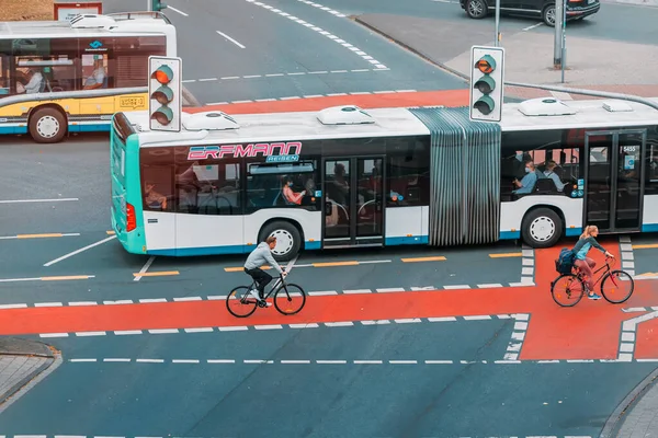 Julio 2022 Munster Alemania Una Concurrida Intersección Urbana Con Autobuses — Foto de Stock