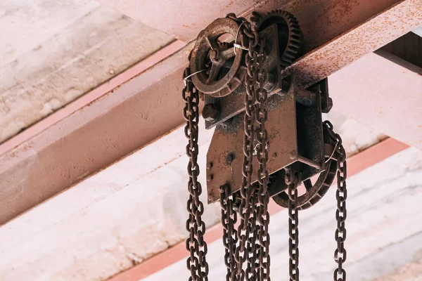 Chains on the ceiling in industrial interior