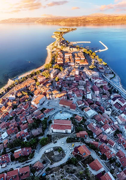 Vista Aérea Pôr Sol Península Lago Egirdir Cidade Região Isparta — Fotografia de Stock