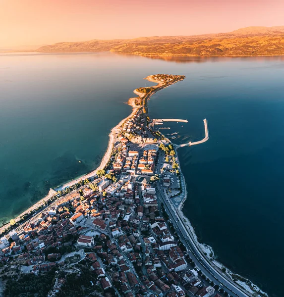 Vista Aérea Pôr Sol Península Lago Egirdir Cidade Região Isparta — Fotografia de Stock