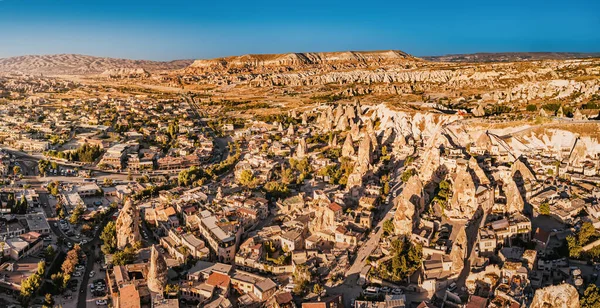 Aerial View Hotels Houses Carved Rocks Soft Volcanic Tuff Cappadocia — Stock Photo, Image