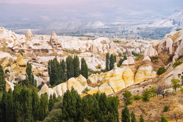 Légi Kilátás Tündér Kémények Geológiai Képződmények Török Csoda Cappadocia — Stock Fotó