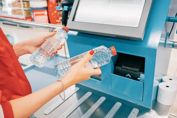Say Goodbye Long Checkout Lines Hello Convenience Automated Self Service — Stock Photo, Image