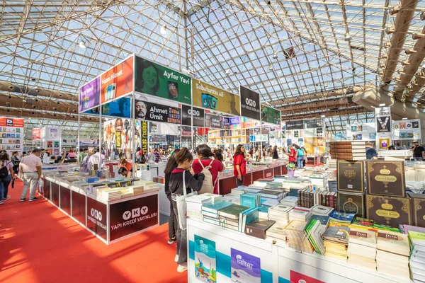 stock image 28 October 2022: Antalya, Turkey: People at turkish books fair and festival. Literature sale and education concept