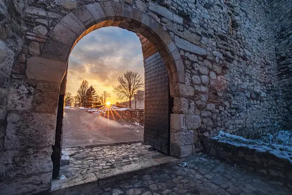 The historic gates of Belgrade\'s Kalemegdan fortress welcome visitors to explore centuries of Serbian history and culture