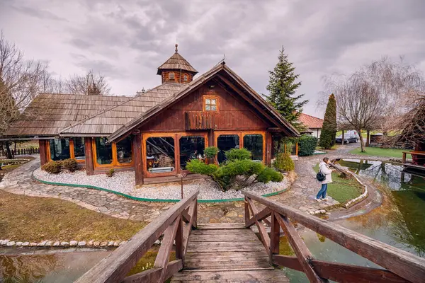 stock image 18 January 2024, Stanisici, Bosnia i Herzegovina: ethno village of Stanisici offers a glimpse into the region's rich cultural heritage with its charming old architecture and traditional houses.