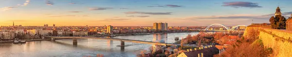 Faszinierendes Panorama Von Novi Sad Serbien Die Majestätische Donau Unter lizenzfreie Stockfotos