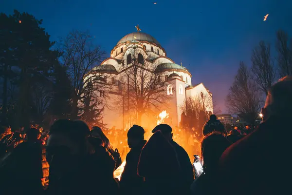 Januar 2024 Belgrad Serbien Slawische Saisonfeier Yule Badnjak Vor Dem Stockbild