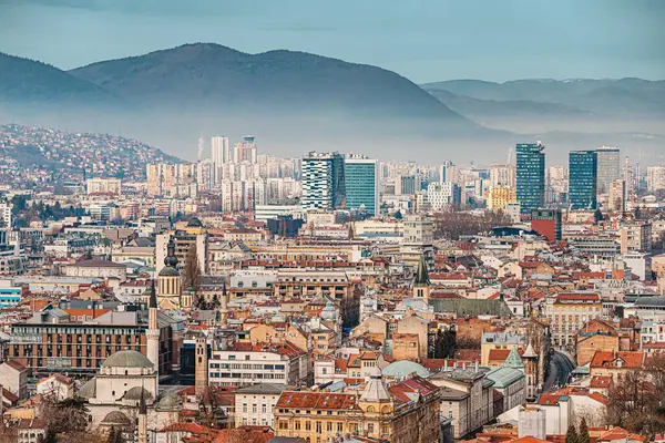 Architectuur Landschappelijke Schoonheid Sarajevo Staat Als Een Bewijs Van Zijn Stockfoto