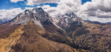 Karadağ 'da mavi gökyüzü, orman ve Komovi zirveleriyle çarpıcı bir bahar manzarası
