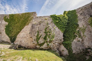 Sarmaşık ve yosunlarla kaplı bir kale duvarı yıkıldı.