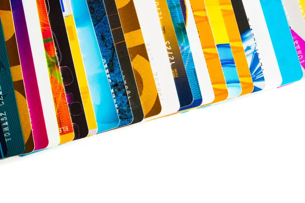 Colorful Various Credit Cards White Background —  Fotos de Stock