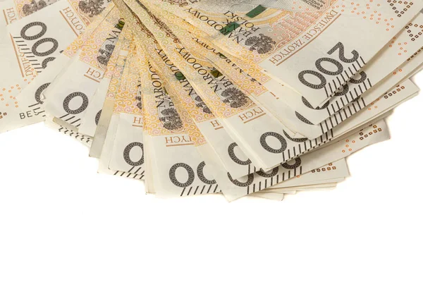 Велика Кількість Польських Банкнот 200 Злотих Білому Тлі Синонім Багатства — стокове фото