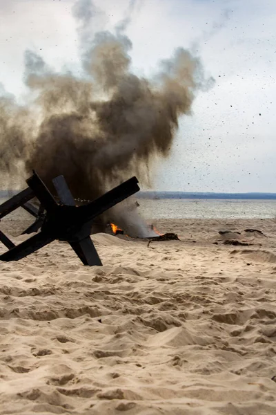 Background Bombs Exploding Beach Reconstruction Battle Second World War — Stock Photo, Image