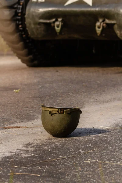 American Infantry Helmet Second World War Lies Ground Background Sherman — Stock Photo, Image