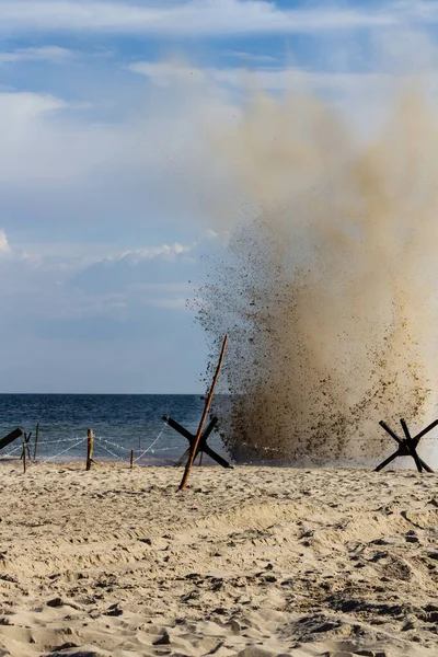 Background Bombs Exploding Beach Reconstruction Battle Second World War — Stock Photo, Image