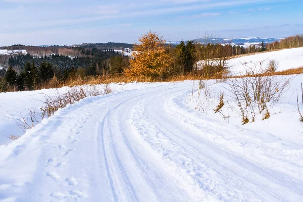 Winter Scenery Snowy Rural Road Poland — Stock Photo, Image