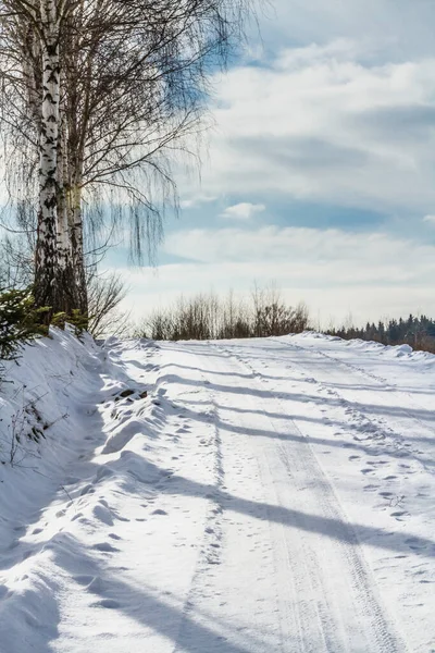 Winter Scenery Snowy Rural Road Poland — Stock Photo, Image