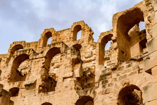 Ruiny Největšího Kolosea Severní Africe Zbourané Starobylé Hradby Římské Amfiteátr — Stock fotografie