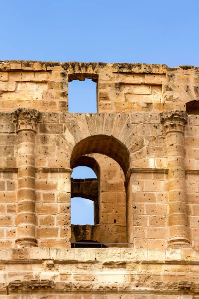 Крупный План Руины Римского Амфитеатра Тисдра Архитектурные Детали Эль Джем — стоковое фото