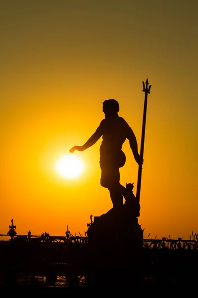 Dark Silhouette Statue Neptune Light Setting Sun Hel Pomerania Poland — Stock Photo, Image