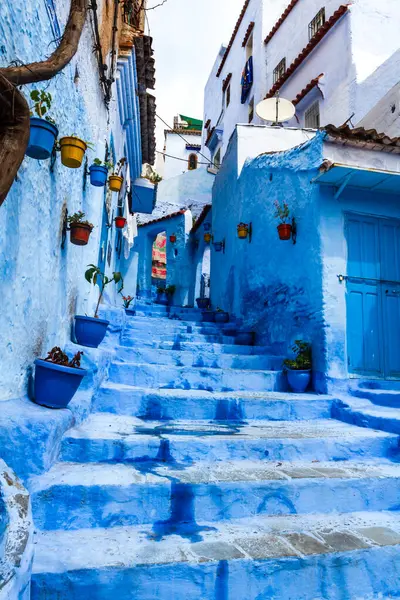 Блакитне Місто Мальовничі Вузькі Вулиці Алеї Медіни Шефшауен Марокко Африка — стокове фото