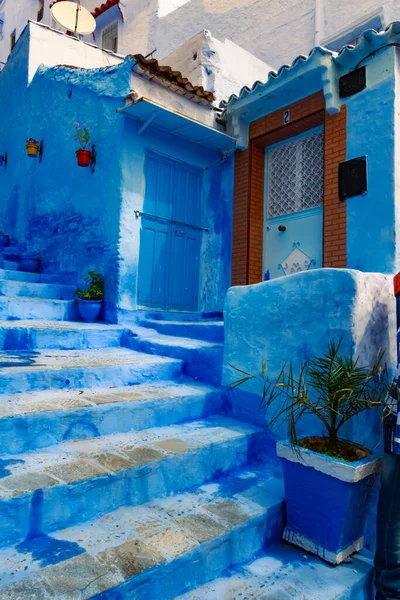 Блакитне Місто Мальовничі Вузькі Вулиці Алеї Медіни Шефшауен Марокко Африка — стокове фото