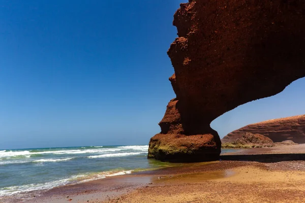 Spectacular Natural Red Arch Atlantic Ocean Coast Legzira Lagzira Gzira — Stock Photo, Image