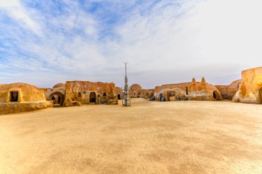 Film setinin kalıntıları, 1977 Star Wars. Yıldız Savaşları, Tozeur, Sahara, Tunus, Afrika 'dan Tatooine gezegeninin manzarası 