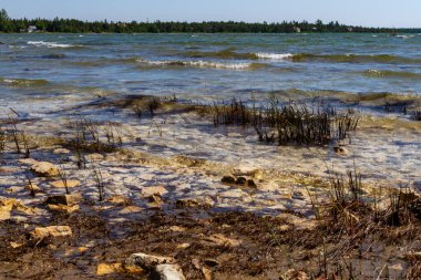 Huron Gölü. Bruce Yarımadası 'nın vahşi kıyıları. Ontario, Kanada