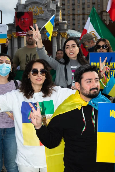 Kyiv Ukraine Października 2022 Protest Irańskiej Społeczności Ukrainy Przeciwko Udziałowi — Zdjęcie stockowe