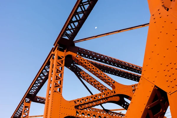 Czerwony Most Portland Gospodarstwa Metalowe Pojazdu Pieszych Mostu Malowane Czerwono — Zdjęcie stockowe