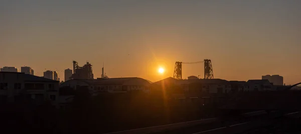 Восход Солнца Портленде Вид Промышленную Зону Портленда Ранним Утром — стоковое фото