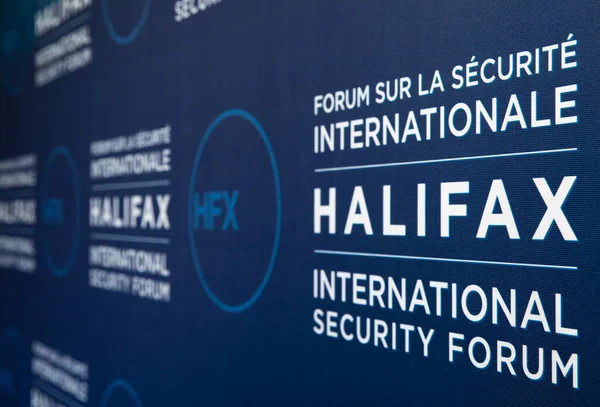 ハリファックス カナダ 11月18 2022 民主主義国間の戦略的協力を強化することに専念しているハリファックス国際安全保障フォーラム Hfx のエンブレムとロゴ — ストック写真