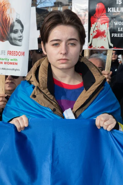 Halifax Canadá Noviembre 2022 Manifestación Conjunta Iraní Ucraniana Apoyo Las — Foto de Stock