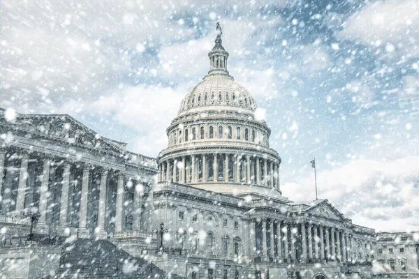 Snow storm. Capitol building in Washington D.C. during the winter season