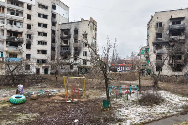 Ουλές Πολέμου Καταστράφηκαν Σπίτια Στην Borodyanka Περιοχή Κίεβο Αποτέλεσμα Μιας — Φωτογραφία Αρχείου
