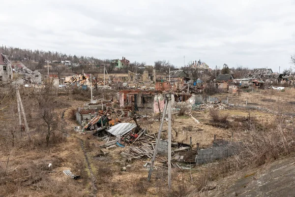 Village Autrefois Prospère Réduit Ruines Impact Dévastateur Guerre Russe Contre — Photo