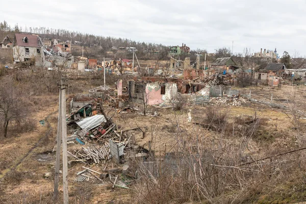 Village Autrefois Prospère Réduit Ruines Impact Dévastateur Guerre Russe Contre — Photo