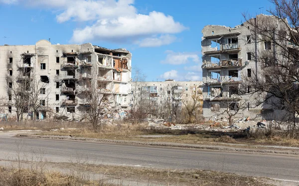 Ville Ruinée Izyum Région Kharkiv Ukraine Maisons Détruites Suite Bombardements — Photo