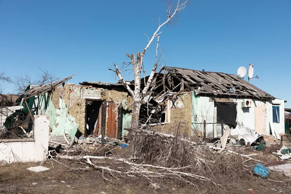 Vesnice Bogorodichne Doněcku Ukrajina Troskách Okupaci Ruskými Vojsky — Stock fotografie