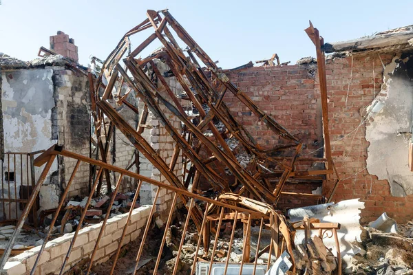 Pueblo Bogorodichne Donetsk Reg Ucrania Ruinas Después Ocupación Por Las — Foto de Stock