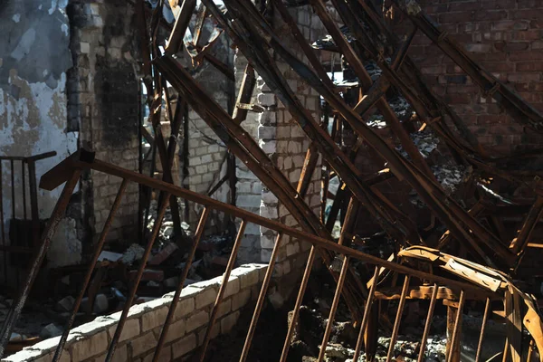 Aldeia Bogorodichne Donetsk Reg Ucrânia Ruínas Após Ocupação Por Tropas — Fotografia de Stock