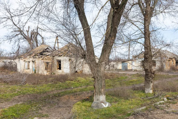 Пошкоджені Війною Приватні Будинки Видно Околиці Херсона Поблизу Дніпра — стокове фото