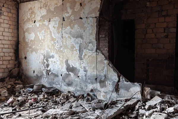 Zničená Místnost Spatřena Bytovém Domě Zničeném Výbuchem Raket Odpálených Ruskými — Stock fotografie