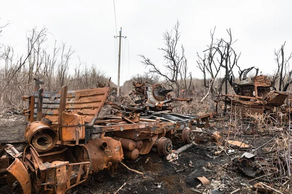 Platsen För Slaget Nära Staden Izyum Kharkiv Regionen Utbränd Militär — Stockfoto