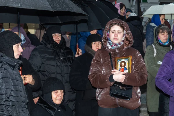 Kyiv Ukraine Maart 2023 Gelovigen Van Oekraïense Orthodoxe Kerk Van — Stockfoto