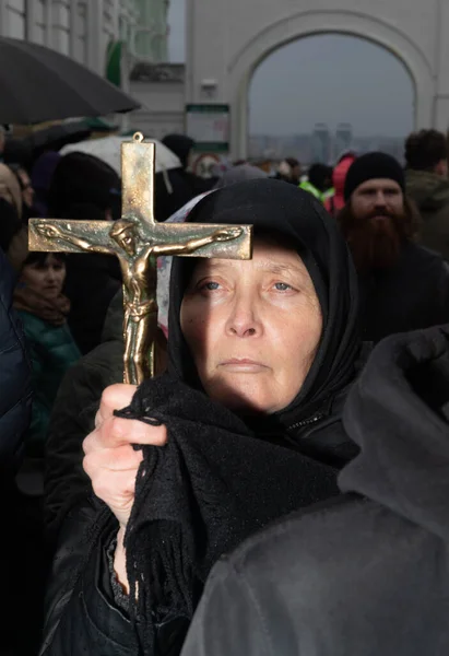 Kyiv Ukraina Marzec 2023 Wierzący Ukraińskiego Kościoła Prawosławnego Patriarchatu Moskiewskiego — Zdjęcie stockowe