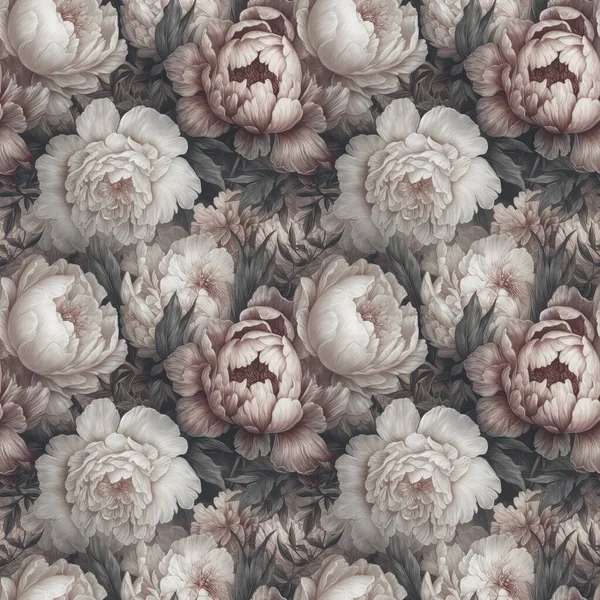 Seamless floral background with peony flowers. Peony flowers pattern
